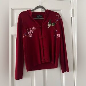 Carole Little Burgundy Embroidered Cardigan